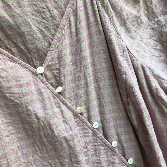 Madewell Linen-Blend Puff-Sleeve Button-Wrap Top in Plaid Lavender 3x - Picture 9 of 13